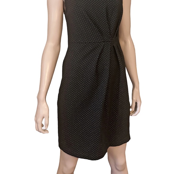 Banana Republic Sheath Dress Draped Pleated Detail MIcro Polka Dot Stretch - Picture 3 of 14